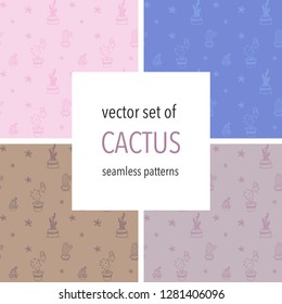 Vector set of cute cactus seamless patterns.