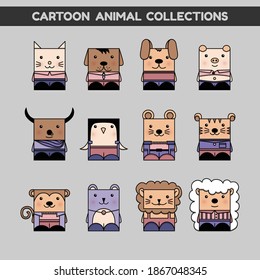 Vector set of cute cartoon animal