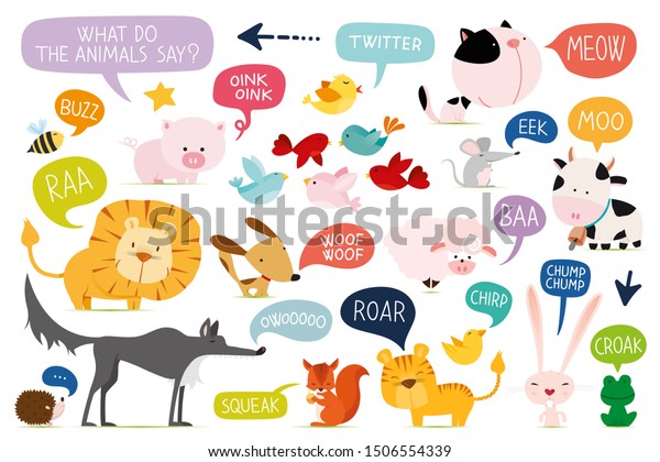 Vector set of cute cartoon animals. What do the\
animals say