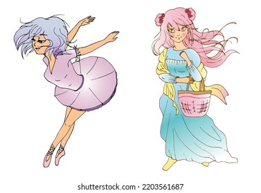 conjunto de vectores con lindas anime de dibujos animados. paquete adhesivo