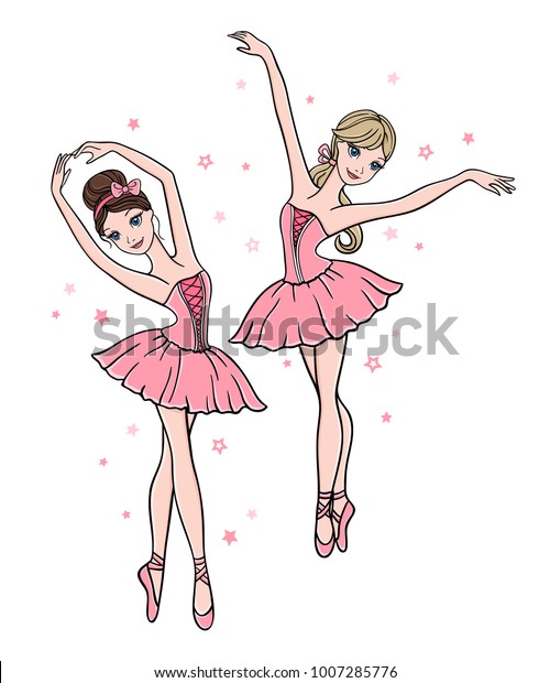Vector Set Of Cute Cartoon Ballerinas In Pink Tutu Dresses On White Background Ballet Dance 