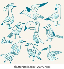Vector set of cute cartoon birds.
