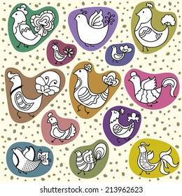 Vector set of cute cartoon birds. Vector illustration
