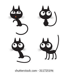 Vector set with cute cartoon black cats.