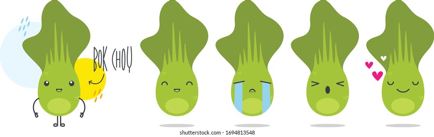 Vector Set Of Cute Cartoon bok choy Isolated