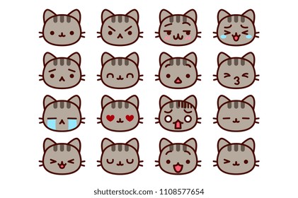 Vector Set Of Cute Cartoon Cat Icons Isolated