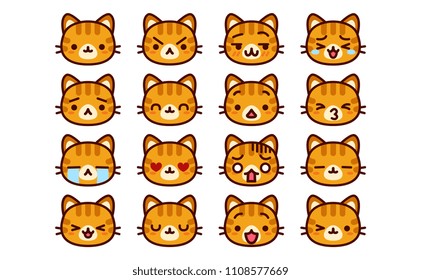 Vector Set Of Cute Cartoon Cat Icons Isolated