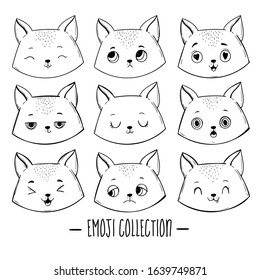 Vector Set Of Cute Cartoon Cat Icons Isolated