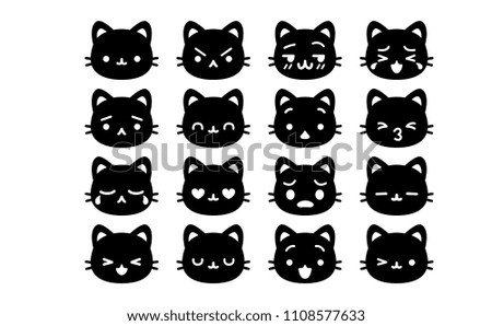 Vector Set Of Cute Cartoon Cat Icons Isolated