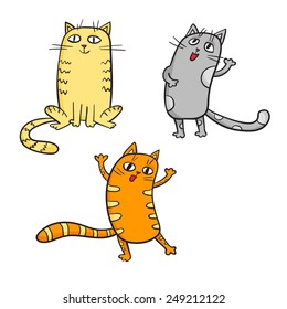 Vector set of cute cartoon cats in various poses.