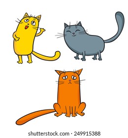 Vector set of cute cartoon cats in various poses.