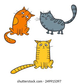 Vector set of cute cartoon cats in various poses.