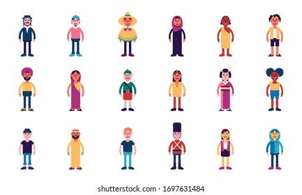 Vector Set Cute Cartoon Character Variety in a City Isolated