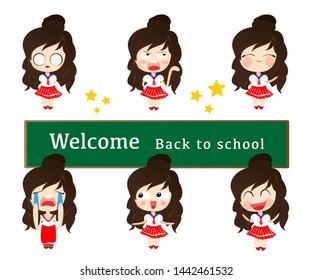 Vector Set of cute cartoon children, Back to school illustrations.
