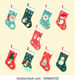 Vector Set of Cute Cartoon Christmas socks -illustration 