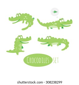 Vector  set with cute cartoon crocodiles.