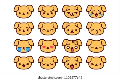 Vector Set Of Cute Cartoon Dog Icons Isolated