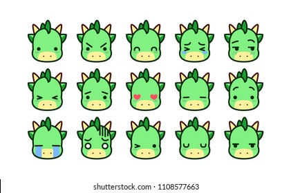 Vector Set Of Cute Cartoon Dragon Icons Isolated