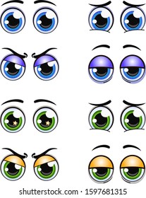 Vector set of cute cartoon eyes. Emotions