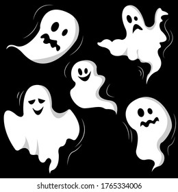 Vector set of cute cartoon ghosts.