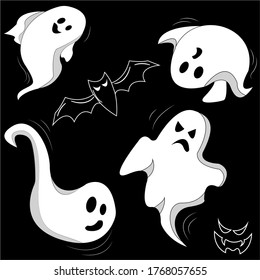 Vector set of cute cartoon ghosts. Helloween collection