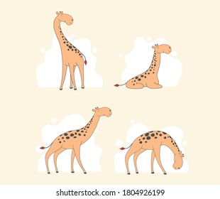 Vector set of cute cartoon giraffes. African animals.
