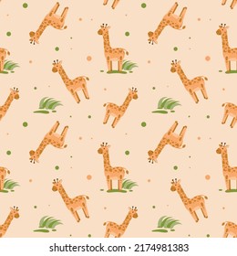 Juego de vectores de tiernas de dibujos animados. Animales africanos. Patrón sin foco.