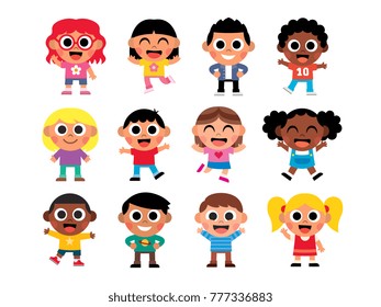 Vector Set Of Cute Cartoon Kids Isolated