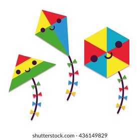 Vector Set Of Cute Cartoon Kites Isolated