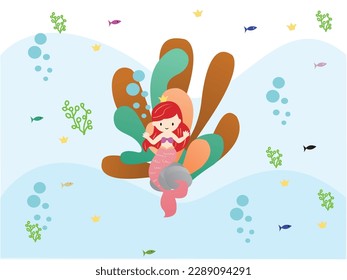 Vector set of cute cartoon mermaids childish fairy tale sea princesses with red and rad hair