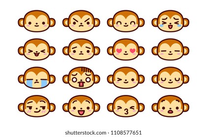 Vector Set Of Cute Cartoon Monkey Icons Isolated