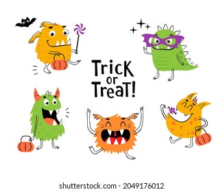 Vector set of  cute cartoon monsters for trick or treat Halloween design