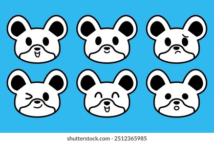 Vector set cute cartoon mouse icons isolated