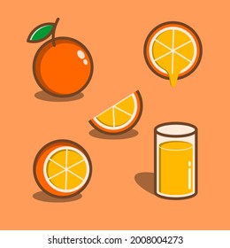 vector set of cute cartoon oranges and orange drink