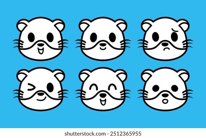 Vector set cute cartoon otter icons isolated