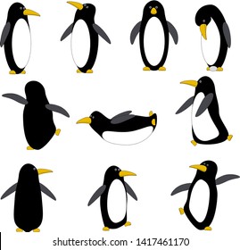 Vector set of cute cartoon penguins in different poses isolated on white background.
