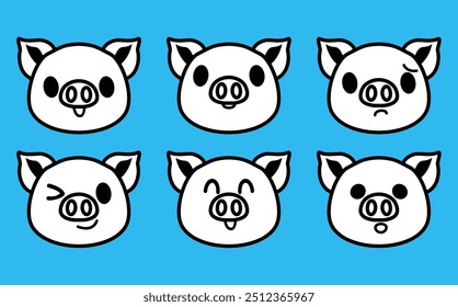 Vector set cute cartoon pig icons isolated