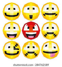 Vector Set Of Cute Cartoon Polygonal Faces Isolated