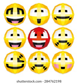 Vector Set Of Cute Cartoon Polygonal Faces Isolated