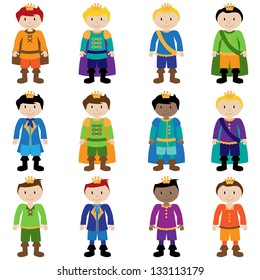 Vector Set of Cute Cartoon Princes