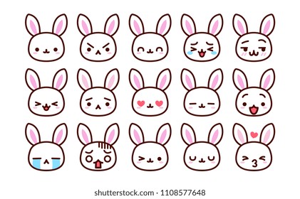 Vector Set Of Cute Cartoon Rabbit Icons Isolated