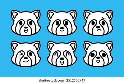 Vector set cute cartoon red panda icons isolated