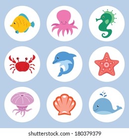 Vector set of cute cartoon sea animals