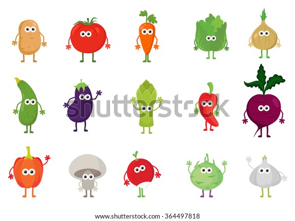 かわいい漫画の野菜キャラクターのベクター画像セット 食べ物の漫画のキャラクターのコンセプト おかしなカワイイ野菜ね子供向け のベクター画像素材 ロイヤリティフリー