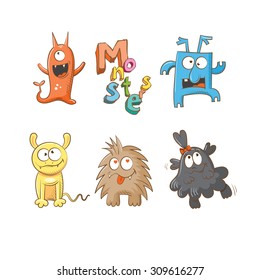 Vector set with cute cartoons  monsters.