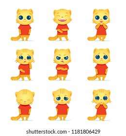 Vector set with a cute cat character in different emotions
