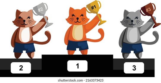 vector set of cute cat mascot brings a nice trophy for your business