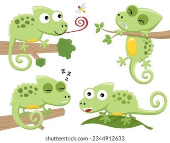 Vector set of cute chameleon cartoon in activities