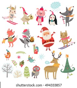 Vector set of cute characters. New year Christmas Winter Collection