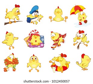 Vector Set of Cute Chickens in Different Poses for you Design. Cartoon Character